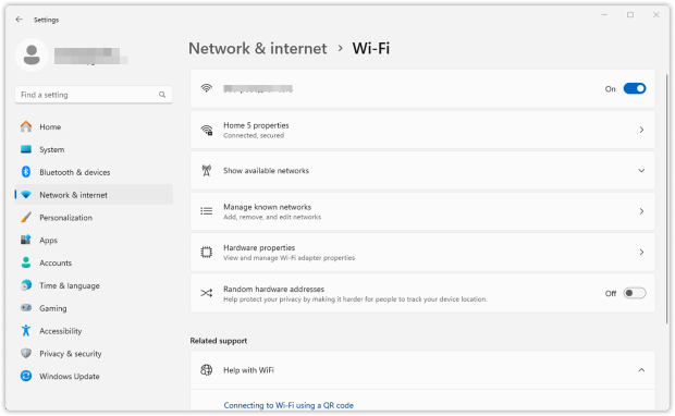 Click "WiFi" on Windows 11