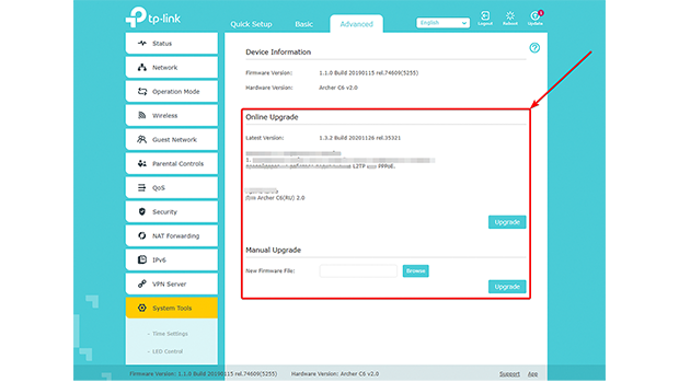 Firmware update interface for TP-Link routers ( automatic or manual update options)