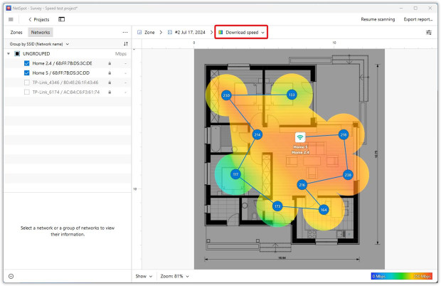 WiFi heatmap download speed