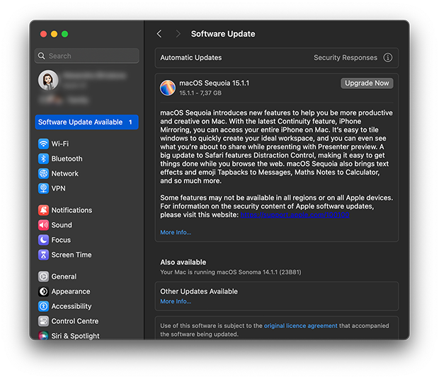Software update in macOS