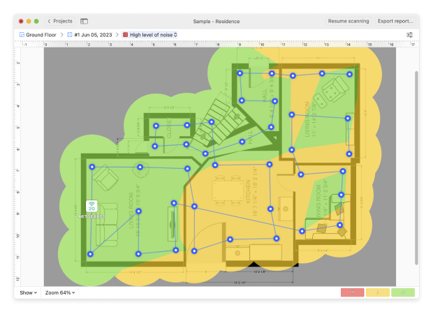 NetSpot Mapa cieplna poziomu szumu
