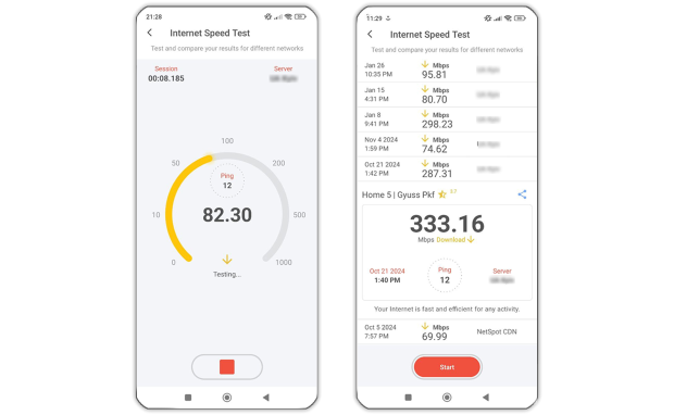 NetSpot includes a built-in Speed Test tool
