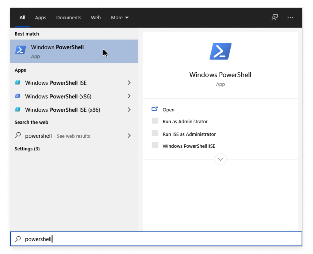 Press Windows + X and select Windows PowerShell