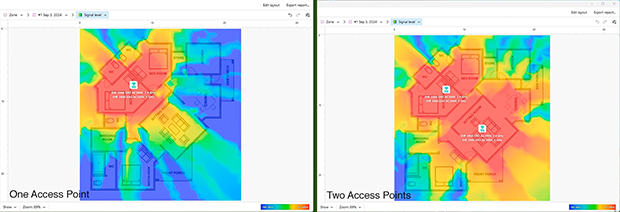 Visualize how changes in placement or equipment affect signal strength
