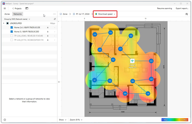 WiFi heatmap download speed